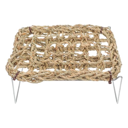 COLLBATH Bearded Dragon Hammock and Reptile Lounger with Natural Seagrass Basking Platform, Small Rectangle Pet Bed for Lizards, Geckos, and Frog Tank Habitat