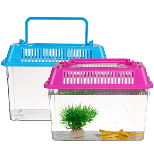 NOLITOY 4Pcs Mini Portable Fish Tank Turtle Box: Small Frog Habitat, Bug Cage Critter Keeper - Clear Reptile Enclosure Cricket Container Tarantula Breeding Box Travel Carrier for Beta Snails