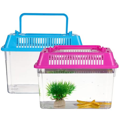 NOLITOY 4Pcs Mini Portable Fish Tank Turtle Box: Small Frog Habitat, Bug Cage Critter Keeper - Clear Reptile Enclosure Cricket Container Tarantula Breeding Box Travel Carrier for Beta Snails
