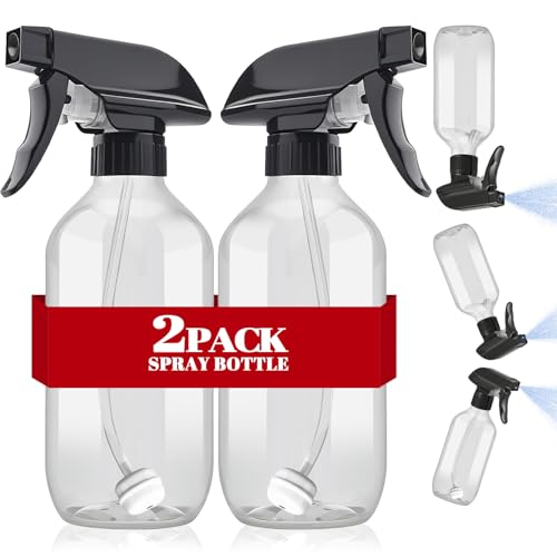 AMORIX Plastic Spray Bottles 2 Pack 360° Water Spray Bottle for Cleaning 16.9 oz/500 ml Upside Down Spray Bottle Small Mister Squirt Bottle with Adjustable Nozzle for Hair, Cooking, Plant, Pet - color: Clear, size: 16 Ounce