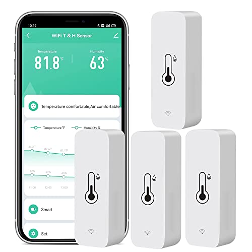 4-Pack WiFi Temperature Humidity Sensor: Wireless Temperature Humidity Monitor with App Alert, Free Data Storage Export, Smart Indoor Thermometer Hygrometer Compatible with Alexa Google Assistant - color: 4-Pack