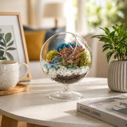 Creations by Nathalie DIY 6" DIY Chalice Terrarium Kit - Build Your Own Glass Terrarium for Adults & Teens with Moss, Crystals, Tools & Decor - Handcrafted in the USA (Live Plant Included) - color: Chalice Glass