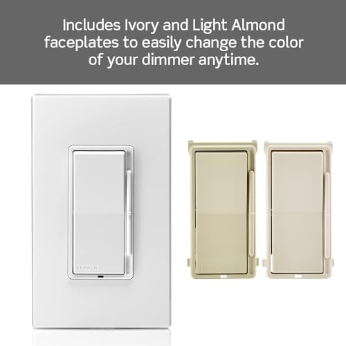 Leviton Decora Slide Dimmer Switch for Dimmable LED, Halogen and Incandescent Bulbs, DSL06-1LZ, White with Ivory and Light Almond Faceplates - size: 1 Pack