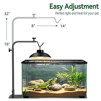 Reptile Heat Lamp Stand Adjustable 18"-32": Light Holder Fixture with Heavy Base for Bearded Dragon, Turtle, Snake, Lizard – Terrarium Heating Dome Lamps for Tank or Aquarium Use - size: 32" Height