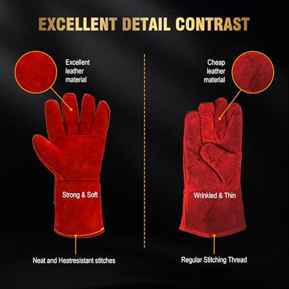 Long Welding Gloves 23.6 Inches 932℉,Heat/Fire Resistant Leather For Mig, Tig, Stick, Forge, BBQ, Grill, Fireplace - color: 14in Red