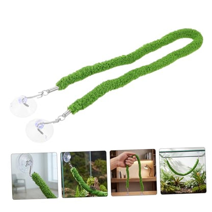 Kisangel Realistic Green Decorative Vine Rope for Terrarium with Suction Cup Hook, Plush and Plastic Material, Flexible and Stable Climbing Support for Chameleons and Jumping Spiders in Pet