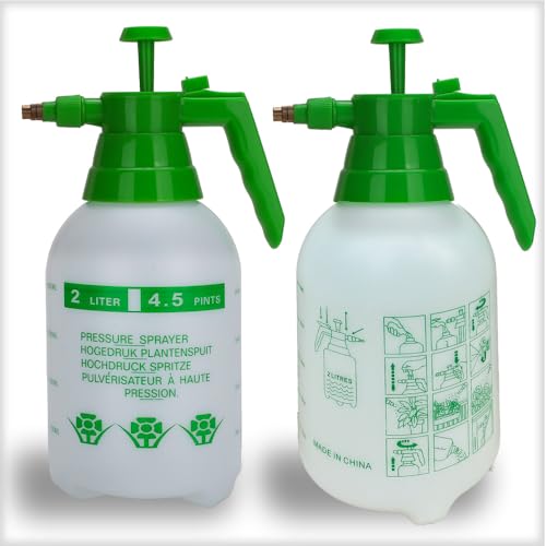 1/2 Gallon Handheld Pump Sprayer, 2 Pack Garden Pressure Sprayer with Adjustable Brass Nozzle, Multi-Purpose 75 Oz Water Spray Bottle Ideal for Watering, Fertilizing, Cleaning (White-2L) - color: White-2L