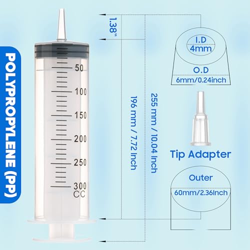 SHAOTONG 300mL Syringe Catheter Tip with 40 Inch Plastic Tube for Feeding Pets, Liquid Refilling, Drawing Oil Fluid - size: 300ML/CC