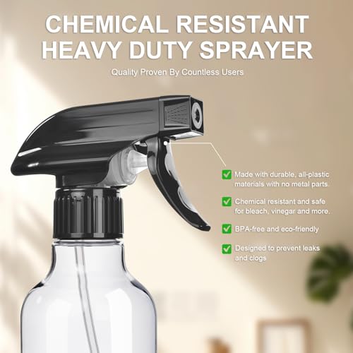 Uineko Spray Bottles 2-Pack, 10 Oz, Mist & Stream, Heavy Duty Spraying Empty Water Sprayer Bottle, BPA Free Plastic Refillable Containers for Cleaning Solutions, Plants, Hair, Essential Oils (Clear) - style: Clear
