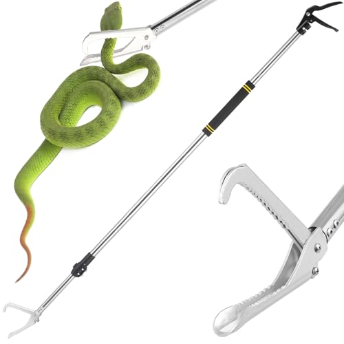 Snake Grabber Tool, 55inch Snake Tongs for Rattlesnake Reptile Tongs Long Catcher Reach Grabber Heavy Duty and Made of Stainless Steel Tube Sponge Handle (55inch (black)) - size: 55inch (black)