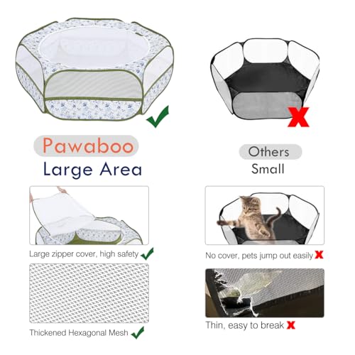 Pawaboo Small Animals Playpen, Waterproof Small Pet Cage Tent with Zippered Cover, Portable Outdoor Yard Fence with 3 Metal Rod for Chick/Kitten/Puppy/Guinea Pig/Rabbits/Hamster, Blue + White Flower - color: Blue + White Flower