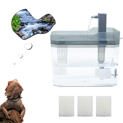 Reptile Water Bowl with Filtration System, Lizard Drinking Fountain, Bearded Dragon Tank Accessories, Reptile Habitat Waterfall for Bearded Dragon, Leopard Gecko, Chameleon, Snake - color: Grey