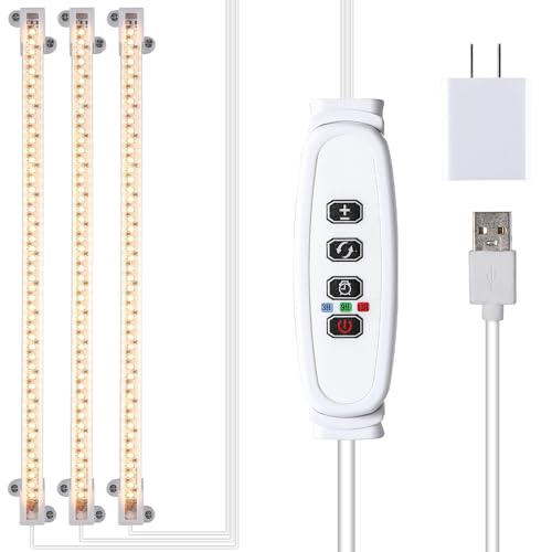 RWNTAO LED Grow Light Strips, Full Spectrum Plant Growing Lights for Indoor Plants 3500K, 144 LEDs Plant Lamp with 3/9/12H Timer, 10 Dimmable Levels, 3 Head 13 Inches - color: White Cabel, size: 3 Head 1 Pack 3500K