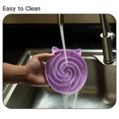 Bifeaw Slow Feeder Cat Bowl, Easy to Clean Silicone Bowl, Ideal for Dry and Wet Food (Purple and Pink) - color: Purple and Pink