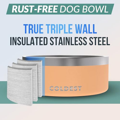 Coldest Dog Bowl - Anti Rust Metal, Non Slip, 3 Layers Insulated Stainless Steel Dog Bowls - Spill Proof & Heavy Duty - Water Bowl for Dogs, Cats & Pets, Dish Washer Safe (100 oz, Sahara Peach) - color: Sahara Peach, size: 100 oz