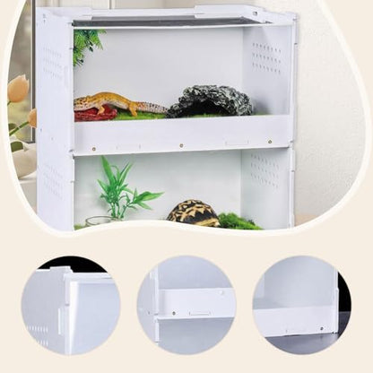 Reptile Breeding Box Reptile Feeding Box Spider Tank Starter Kit Reptile Tank Enclosure Crib Turtle Snails Stackable Two Tier Acrylic Wood, S - size: S