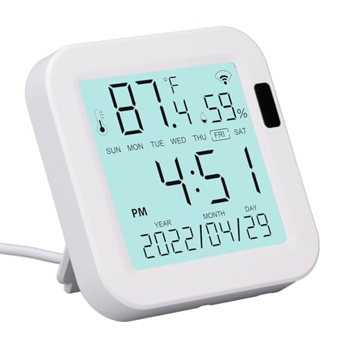 Digital Hygrometer Indoor Thermometer, Wired Room Thermometer and Humidity Gauge with LCD Backlit Display, Indoor Hygrometer Sensor for Bedroom, Baby Room, Office, Terrarium