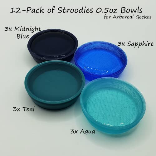 stroodies 0.5oz Crested Gecko Bowls | Multi-Color |12-pack | (Multicolor: Aqua, MidnightBlue, Sapphire, & Teal) - color: Multicolor: Aqua, MidnightBlue, Sapphire, & Teal