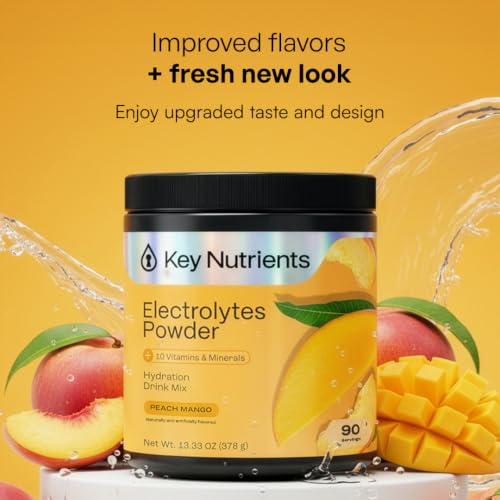 KEY NUTRIENTS Selenium Multivitamin Electrolytes Powder No Sugar - Tropical Peach Mango Electrolyte Powder - Endurance & Energy Supplement - Hydration Powder - No Calories - 90 Servings - Made in USA - size: 90 Servings