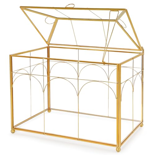 REDHUGO Handmade Glass Planter Terrarium with Lid, Indoor Tabletop Centerpiece Display Box Modern Decor DIY Gift Plant Terrarium Container for Succulent Cacti Air Plants Flower (Gold) - color: Gold