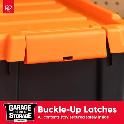 IRIS USA 12 Gallon Lockable Storage Bins with Lids, 2 Pack - Made in USA, Heavy Duty, Stackable Containers, Garage Organizing Bins Moving Tubs, Rugged Sturdy Equipment Utility Box - Black/Orange - size: 12 Gal - 2 Pack