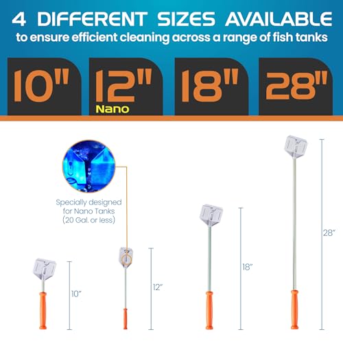 FLIPPER Platinum Stubby Hand Algae Scraper – Aquarium Glass & Acrylic Cleaner with Precision Scraper Blade, Fish Tank Cleaning Tool for Freshwater & Saltwater Aquariums (10” Rigid Shaft) - size: 10 Inches