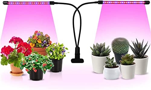 iPower 10W Red Blue Spectrum Grow Light Dual Head Bulbs Strips with 3/9/12H Timer 11 Levels Dimmable for Indoor Plants - color: Red&Blue, size: 2 Tubes, style: Gooseneck