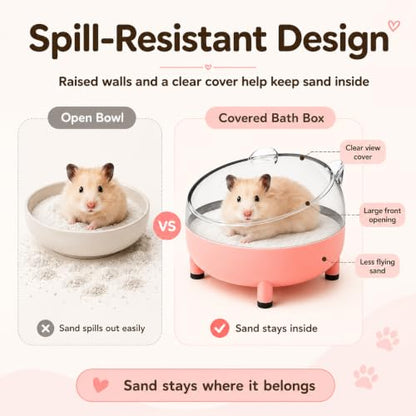 Meow&Woof Hamster Sand Bath Container, Large Sandbox Toilet Gerbil Batheoom, Tiny Chinchilla Dust Bathtub Sand Bath Box for Hamster Cage Accessories 5.2 Inch-Pink - color: Pink