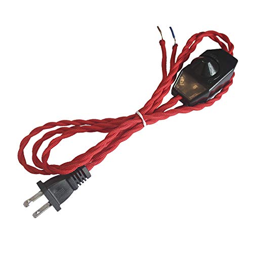 SKIVTGLAMP 8.2' Braided Wire with Dimmer Weave Rope for DIY Retro Style Replacement Open Wires Dimmable Switch Plug-in Cord（Red） - color: Red
