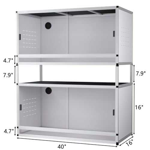 Stackable PVC Reptile Enclosure 40''x16''x16'' ToxiRium Space Efficient Large Reptile Tanks 44 Gallons for Bearded Dragon Gecko Lizard Snake, Wide Vivarium with Sliding Doors Lock-2pcs with spacers