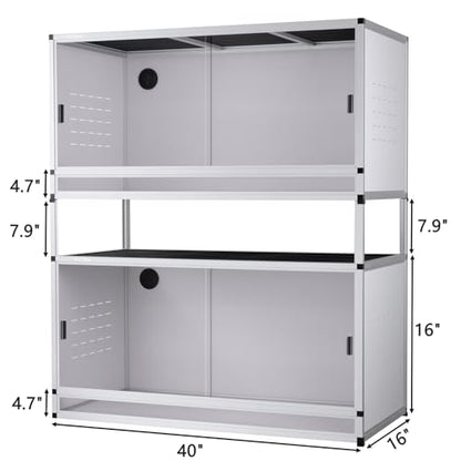Reptile Enclosure 40x16x16'' Large Reptile Terrarium Habitat Tank for Bearded Dragon Gecko Lizard Snake, 44 Gallon Wide Breeding Lounge Vivarium Area with Sliding Doors Lock - size: 40x16x16'' - 44 Gallon - 2pcs with spacers