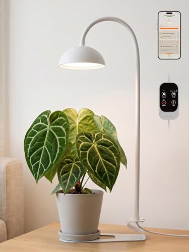 GLOWRIUM Smart Grow Lights for Indoor Plants,10W Full Spectrum Plant Lights with Bluetooth App Control, 360° Flexible Gooseneck Grow Lamp, Auto Timer 3/9/12Hrs, 10 Brightness for Small Plants (White) - color: White
