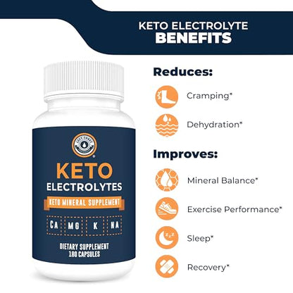 Keto Electrolyte Supplement, 180 Capsules. Electrolyte Pills for Ketogenic Diet. Magnesium, Potassium, Sodium, Calcium. Keto Tablets for Hydration Support* by Left Coast Performance