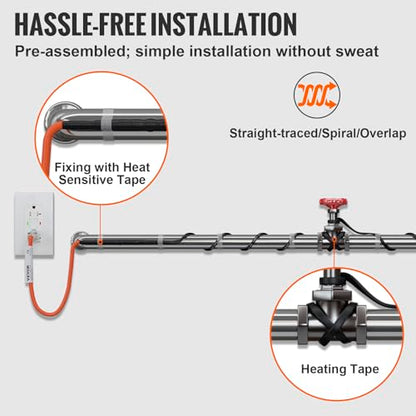 VEVOR Self-Regulating Pipe Heating Cable, 100-feet 5W/ft Heat Tape for Pipes Freeze Protection, Protects PVC Hose, Metal and Plastic Pipe from Freezing, 120V - size: 100 Feet