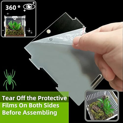 Acrylic Jumping Spider Enclosure with Magnetic Top & Escape-Proof Vents - Small Critter Keeper 4.5x3.3x3.3 Inch for Hermit Crab Frog Tarantula Mantis - Reptile Tank Habitat High Clarity Terrarium