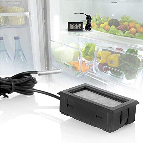 4pcs Digital LCD Thermometer, Fahrenheit Temperature Digital LCD Fridge Thermometer 1M Cable with Probe for Fridge Freezer Refrigerator Aquarium (Black, Fahrenheit)