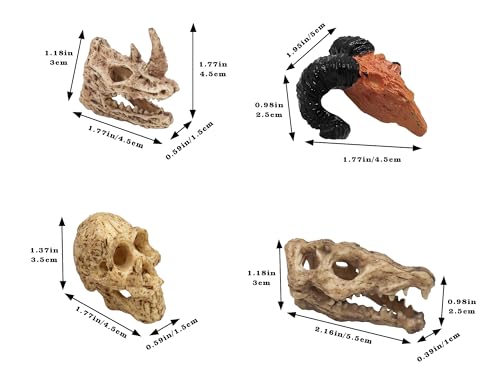 Oooct 8 Pcs Mini Animal Skull Statues - Realistic Resin Skeleton Head Decor for Reptile Habitat, Aquarium, Terrarium Tank Accessories for Bearded Dragons, Geckos, Lizards, Halloween Christmas Crafts