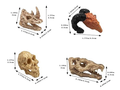Oooct 8 Pcs Mini Animal Skull Statues - Realistic Resin Skeleton Head Decor for Reptile Habitat, Aquarium, Terrarium Tank Accessories for Bearded Dragons, Geckos, Lizards, Halloween Christmas Crafts