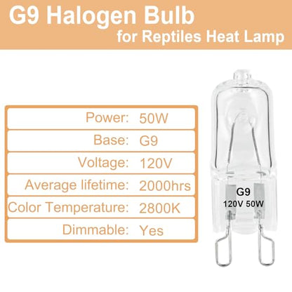 G9 Heat Lamp Bulbs for Reptile,Day White, Mini Halogen Bulb 50W, Infrared Reptile Heat Lamp for Bearded Dragon Gecko Turtle Lizard, Pack of 2 - size: 50W-Pack of 2