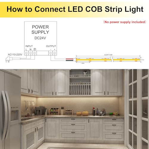 AXMOTUT 32.8ft COB LED Strip Lights Waterproof IP68, 4000K Natural White Outdoor 24V Dimmable Silicone LED Tape Lighting High Density, 6000LM+, 3200LEDs Clips and Screws(Power Supply Not Included) - size: 4000K/32.8ft-IP68