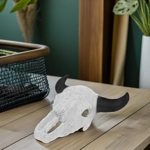 VALICLUD Large Black Horned Skull Reptile Hideout Resin Cave for Terrarium Habitat, Snake and Bearded Dragon Shelter Aquarium Decoration