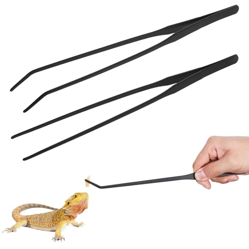 2 Pcs Extra Long Reptile Feeding Tongs, 10.6" Long Tweezers Straight and Curved Feed Tong Clamps Stainless Steel Terrarium Feeder Tool for Lizards Bearded Dragon Aquarium Snake Enclosure Tank