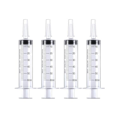 4 Pack 60ml Syringe for Liquid Without Needle,Syringe with Cap,Individually Wrapped,Measurement for Scientific Labs,Measuring Liquids,Pet Feeding,Oil or Glue Applicator (A 4 Pack 60ml) Straight Mouth - size: A 4 Pack 60ml