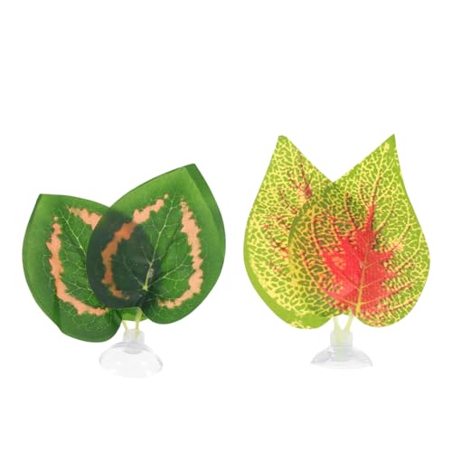 PRETYZOOM 2pcs Reptile Plants Ornaments Artificial Leaf Set with Suction Cups for Terrarium Decor Simulated Plastic Leaves Including Perilla and Fruit Leaf Suitable for Turtle Lizard