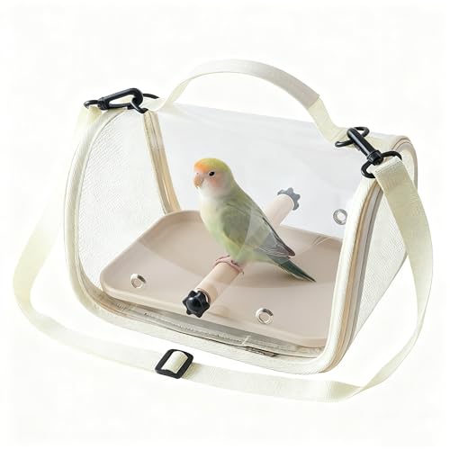 Hands Free Small Pet Cage with Breathable Mesh Windows Parrot Backpack for Vet Visit Shopping Hiking, Clear View Portable Bird Travel Carrier with Easy Clean Removable Tray and Perch - color: White