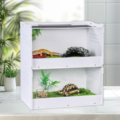 Reptile Breeding Box Reptile Feeding Box Spider Tank Starter Kit Reptile Tank Enclosure Crib Turtle Snails Stackable Two Tier Acrylic Wood, S - size: S