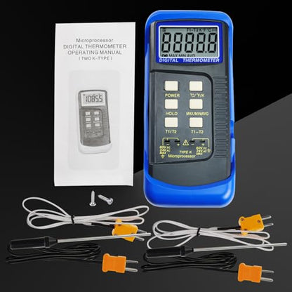 Thermocouple Thermometer Digital K Type Dual Channel Thermometer HVAC Temperature Meter with 4 Thermocouples, MAX/MIN/AVG Temperature Measurement, -50~1300°C (-58~2372°F)