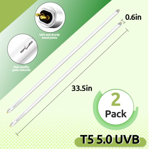 REPTI ZOO 2 Pack 34" T5 5.0 UVB Reptile Light Bulb 39W, UVA UVB Fluorescent Lamp Tube for Turtles, Chameleon, Tortoises, Lizard - color: 5.0 UVB-34" 39W