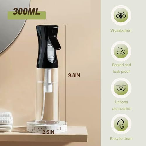 Fine Continously Mist Spray Bottle (10.1oz/300ml) for Body moisturizer Hair styling Cleaning Garden plant care etc.,Hair Mister Misting Continuous Mist Spray Bottle,2Pcs (Black+Black) - color: Black+Black