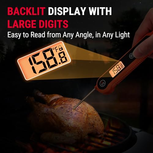 TempPro Digital Instant Read Meat Thermometer for Grilling, Waterproof Food Thermometer with Calibration Backlight Baking Bread Candy Thermometer Cooking Gift for Dad Husband (Previously ThermoPro) - color: Orange